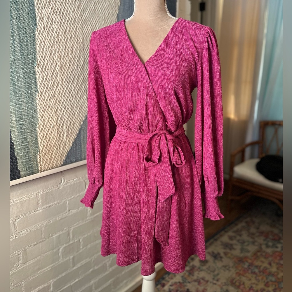 Flying Tomato Purple Accordion Ribbed Flowy Sleeve Dress - Picture 3 of 14